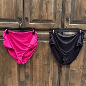 Like new Anne Cole Side Shirred High Waist Bikini Bottoms Black Orchid L 10